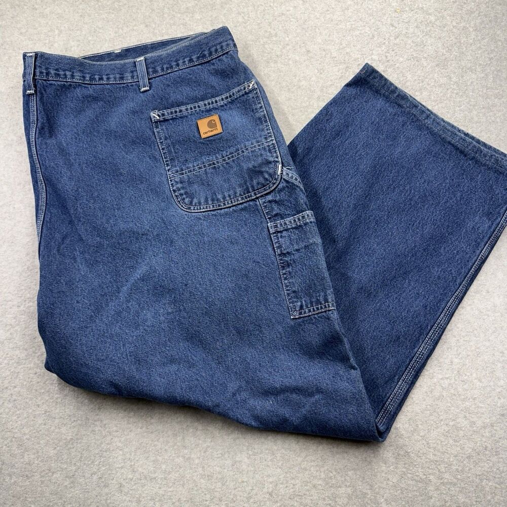 Carhartt Men's Dungaree Fit Blue Denim Carpenter Jeans Straight Logo Medium Wash